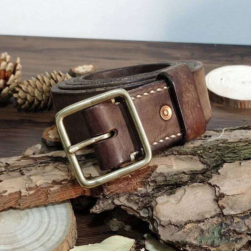 4.1CM Men High Quality Genuine Leather Belt Luxury Brass Pin Buckle Belts Pure Cowskin Vintage Strap Male Jeans for Man Z260226