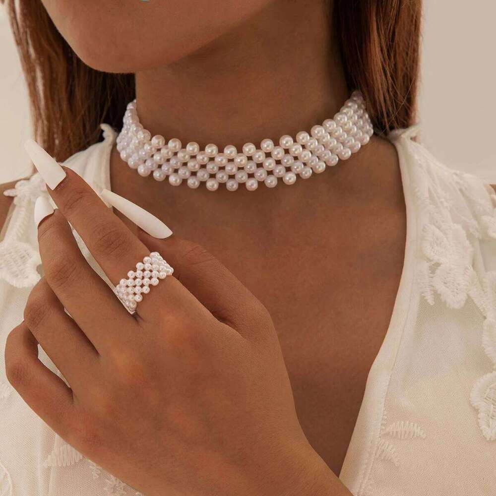 Tocona Retro Imitation Pearl Collar Ring Women Fashionable Simple Jewelry Set For Weddings And Parties Z260313