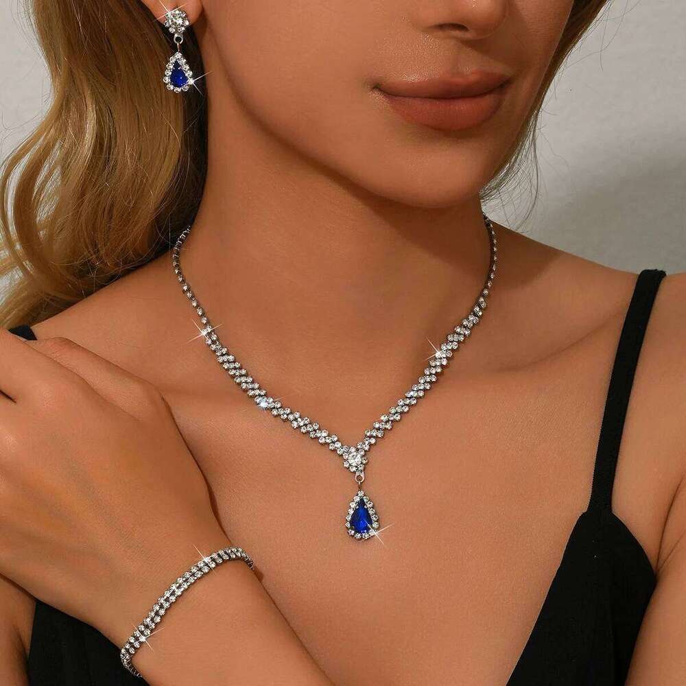 Cross border best-selling exquisite claw chain necklace, earrings, bracelet set, versatile and super sparkling three piece set Z260313