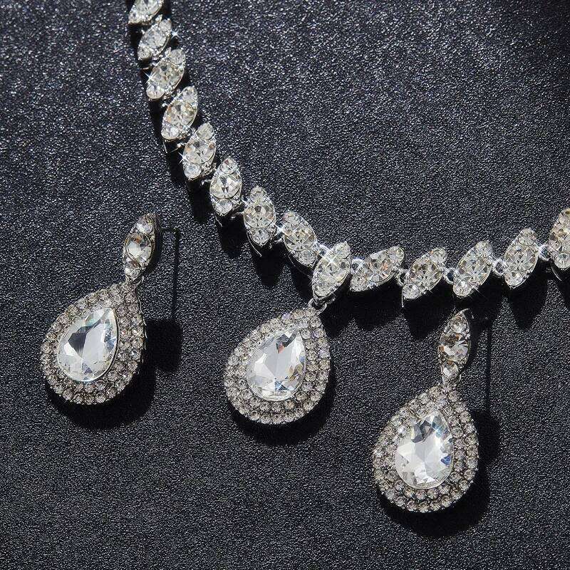 3PC Women's Fashion Luxury Water Drop Zircon Necklace Earrings Jewelry Set Wedding Banquet Party Holiday Gift Z260313