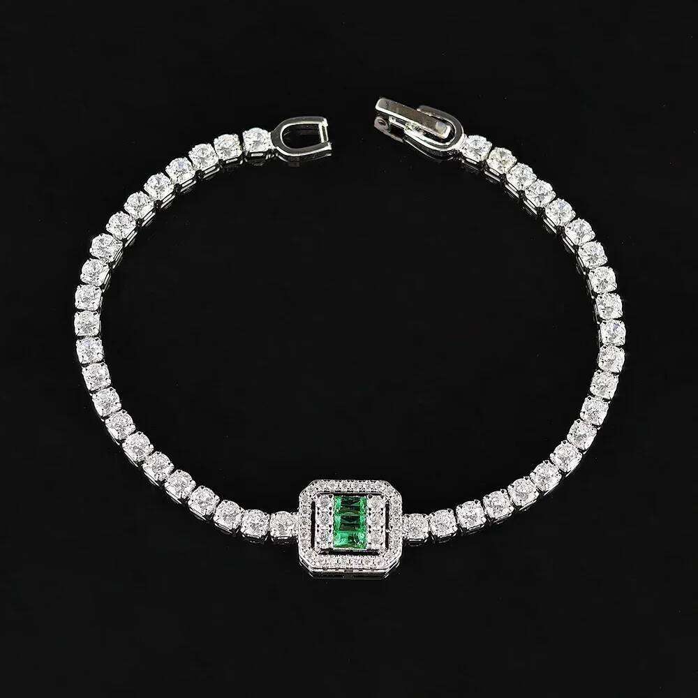 Luxury Green Blue Rectangle Charm Silver Color on Hand Bracelet for Women Wedding Girl Gift Wholesale Free Shipping Items S8151 Z260313