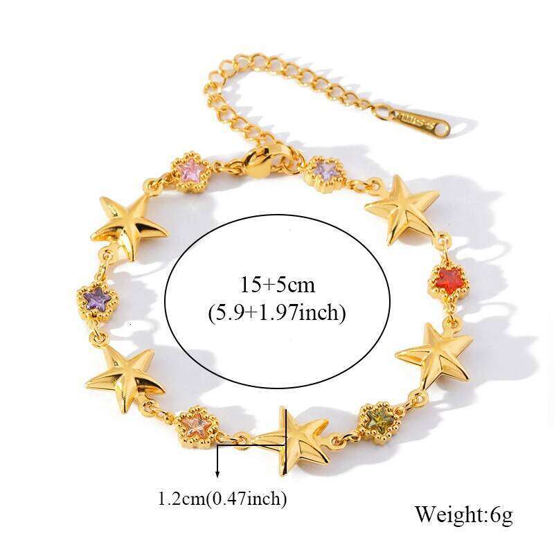 EILIECK 316L Stainless Steel Colorful Star Zircon Charm Bracelet Gold Color Jewelry Trendy Metal Texture Accessories for Women Z260313