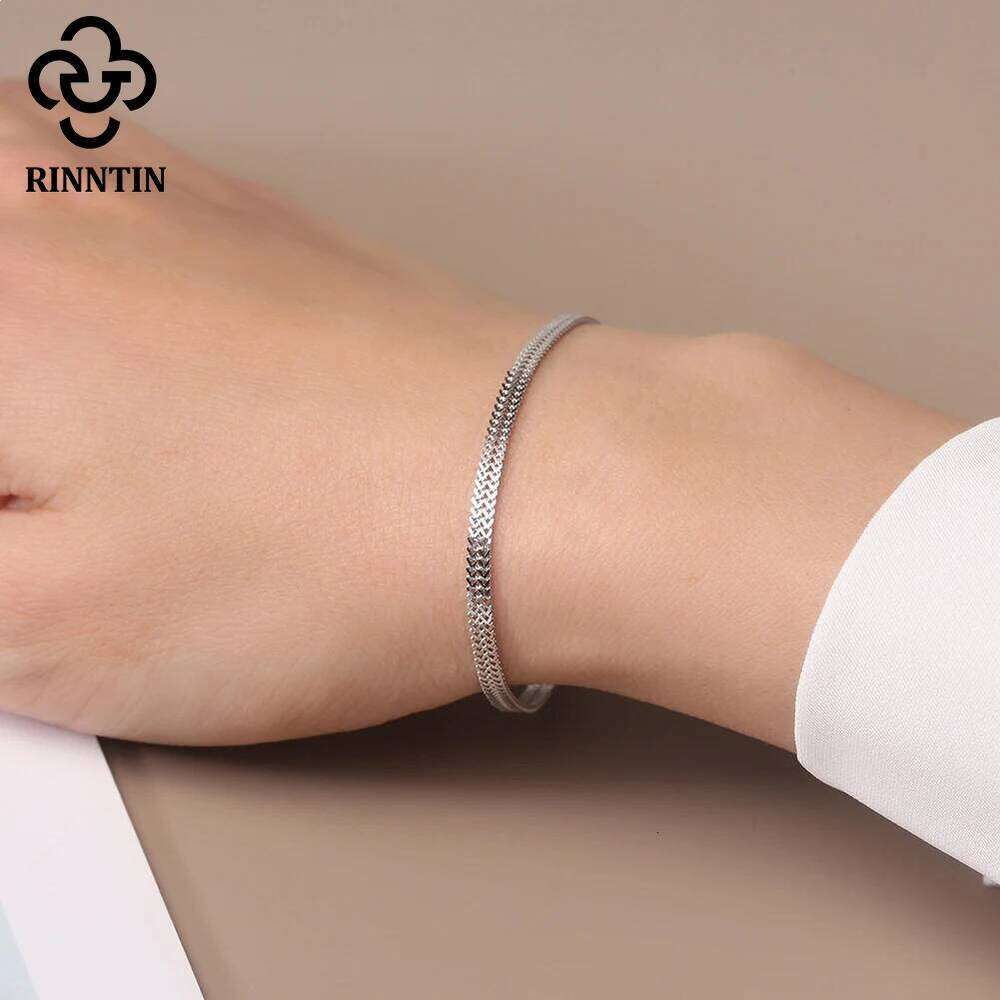 Rinntin 925 Sterling Silver 2.8mm Flat Mesh Bracelets Hight-Quality Bangle Chain Simple Women Men Daily Accessories SB216 Z260313