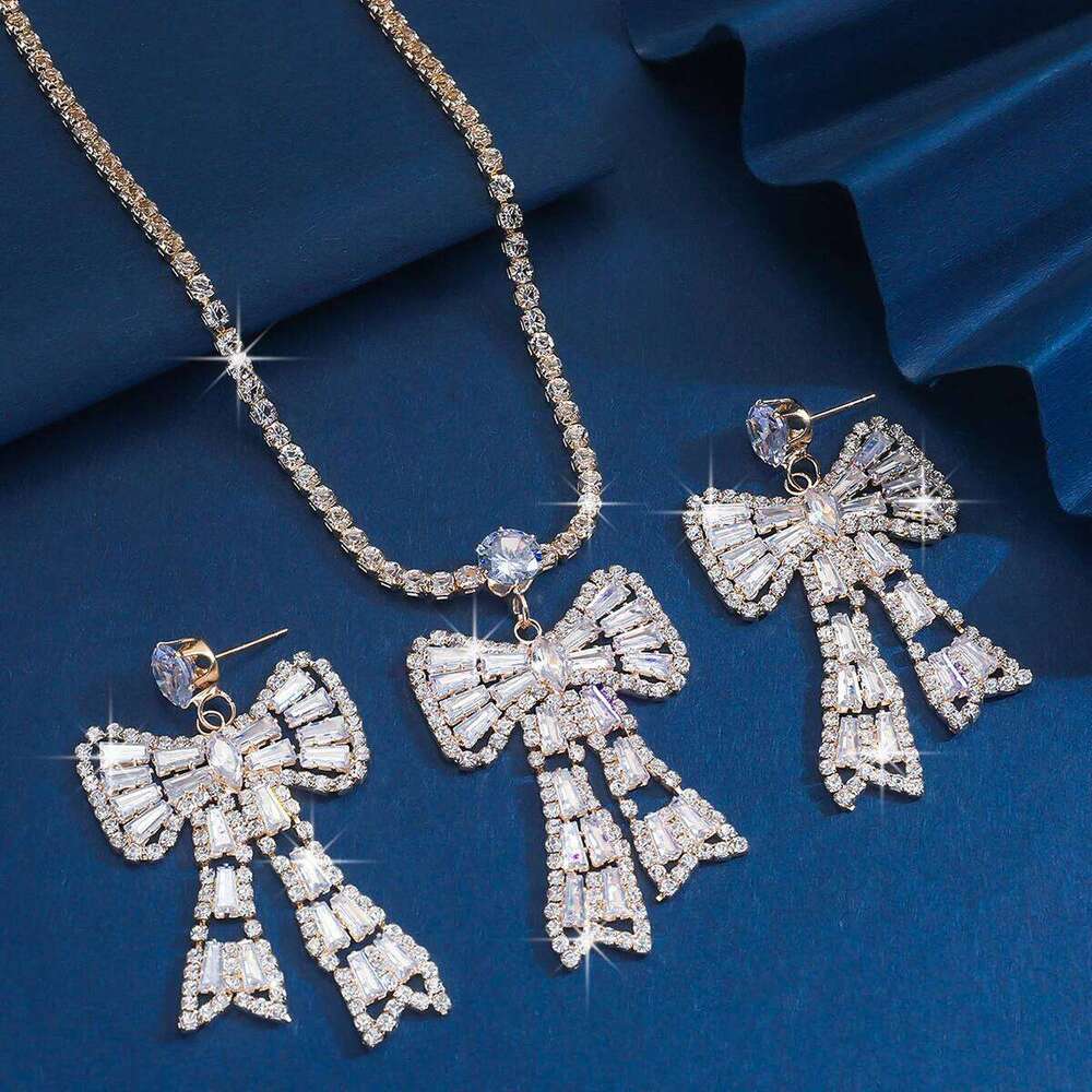 Women's fashionable zircon bow jewelry set, designed with light luxury style and high-end feel as a first accessory Z260313
