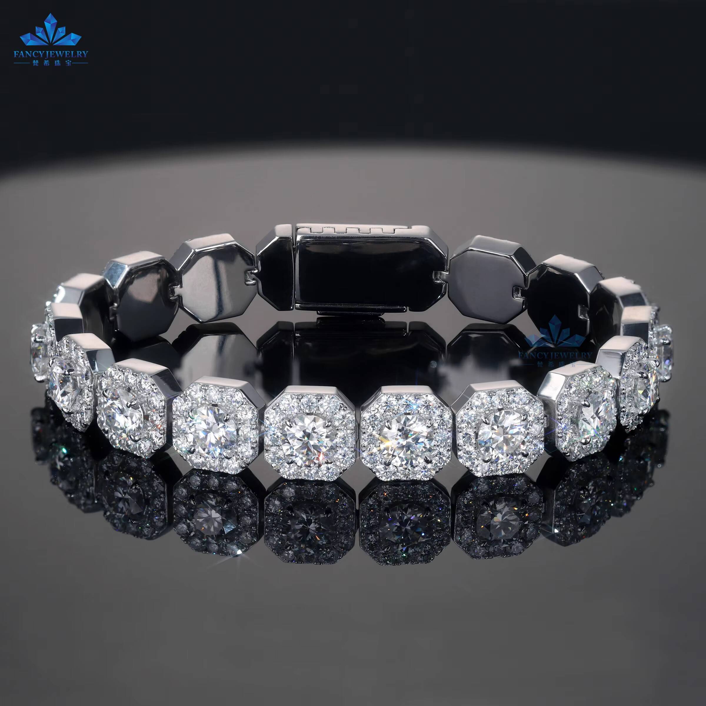18K Gold Plated 85inches Tennis Chain 11mm Width Iced Cluster Bracelet Custom 11mm Moissanite Tennis Chain 11mm Width Bracelet