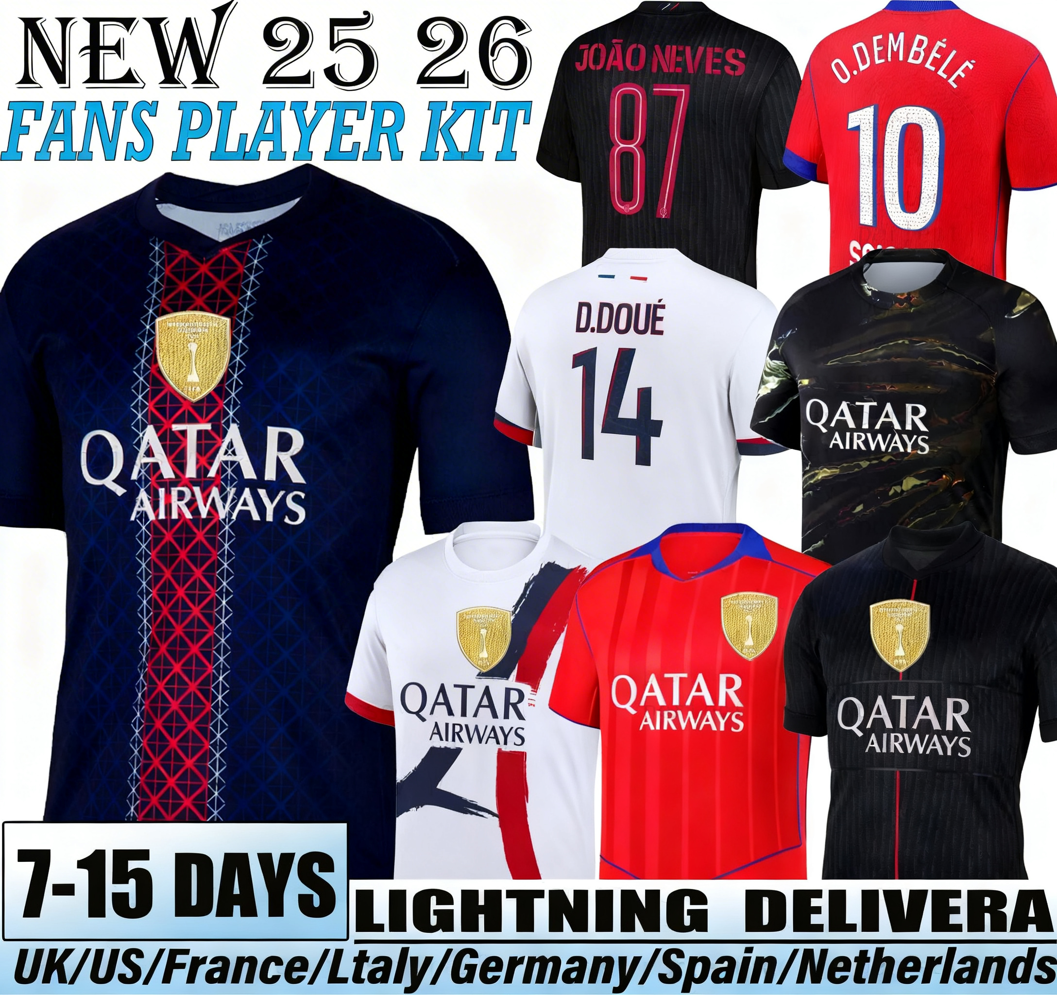 PARIS soccer jersey 25 26 27 PSGeJersey maillot de football PSGES 2025 2026 shirt VITINHA DOUE HAKIMI fifth BARCOLA O.Dembele final men kids kit uniforms night edition