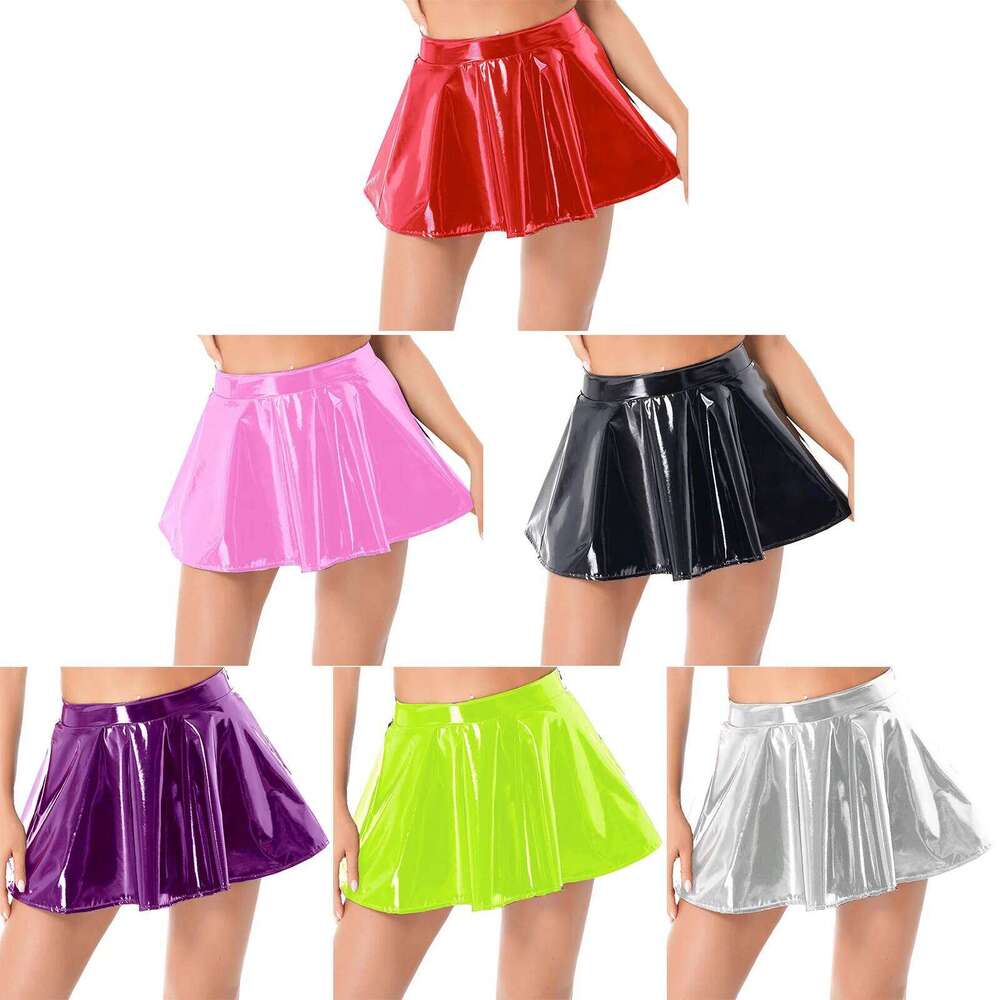 Womens Latex Flared Skirt for Rave Party Club Dance Stage Performance Costume Clubwear Woman Wetlook Patent Leather Mini Skirts Z260314