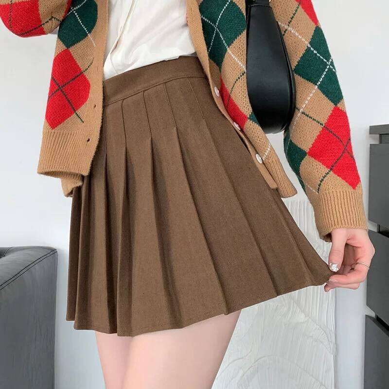 Pleated Skirt for Women Spring Woolen Short High Waist Slimming A-line Autumn Winter Z260314