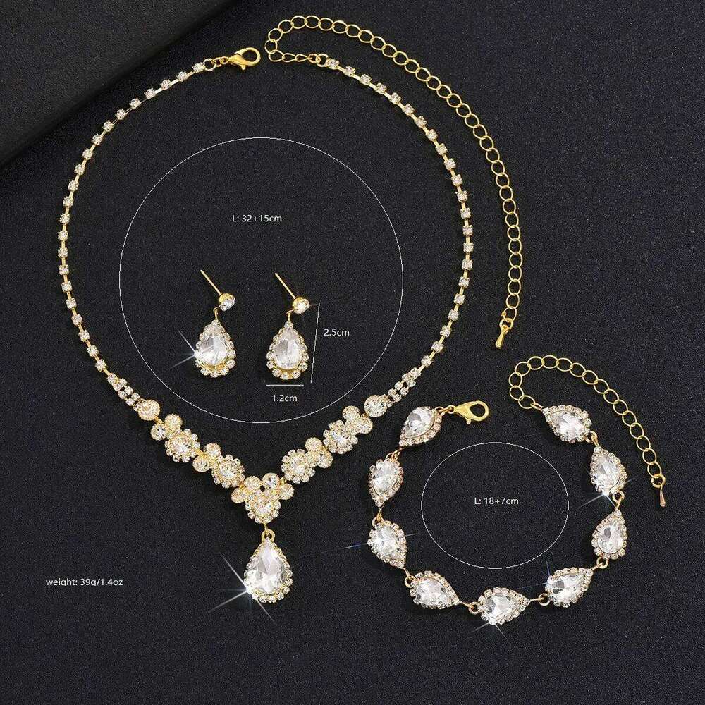 4PC Women's Fashion Copper Inlaid Claw Chain Water Drop Necklace Earrings Bracelet Set Suitable for Wedding, Party, Festival Gif Z260313