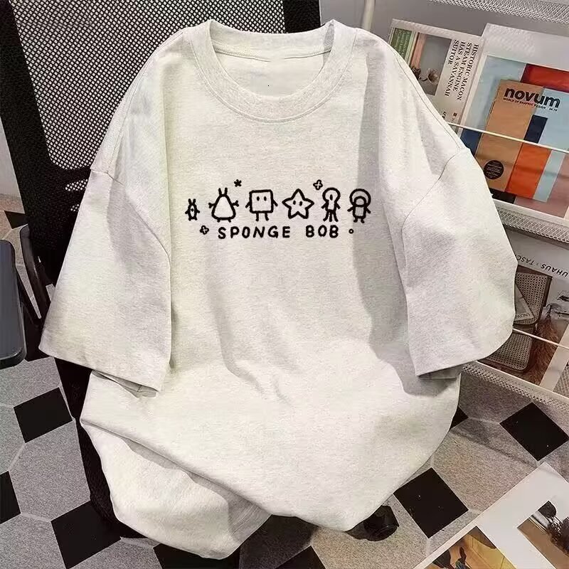 Summer New Fashion Simple Polo Cartoon Print Designer T-shirt Heavy Roundneck Personalized Shortsleeve Couple Designer Hoodie For Men And Women