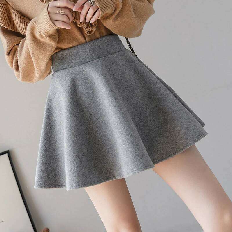 Fashion Streetwear Wool Winter Skirts Women Elastic Waist Pleated Skater Mini Skirt With Shorts A-Line School Girl Kawaii Faldas Z260314