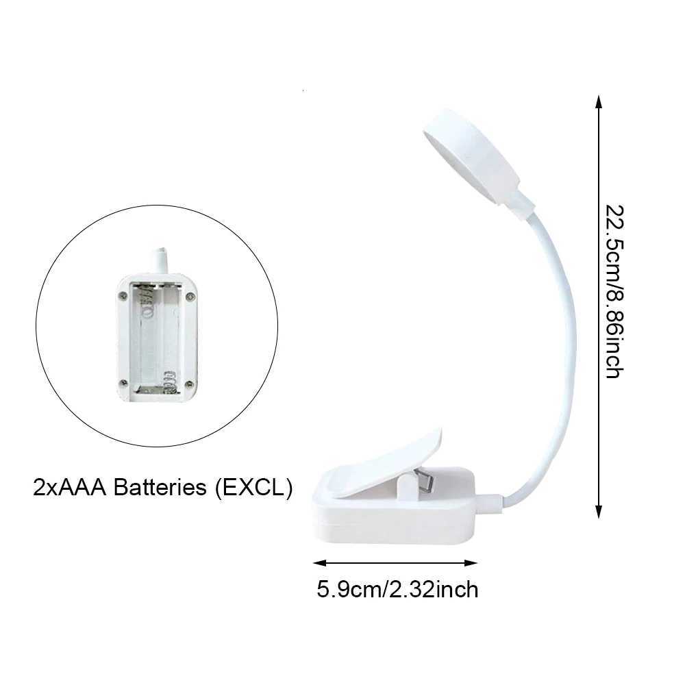 Runtow LED Clip On Book Light Portable Reading Light Battery Powered 3 Color Eye Protection Stepless Dimmable Mini Desk Lamp Y260314