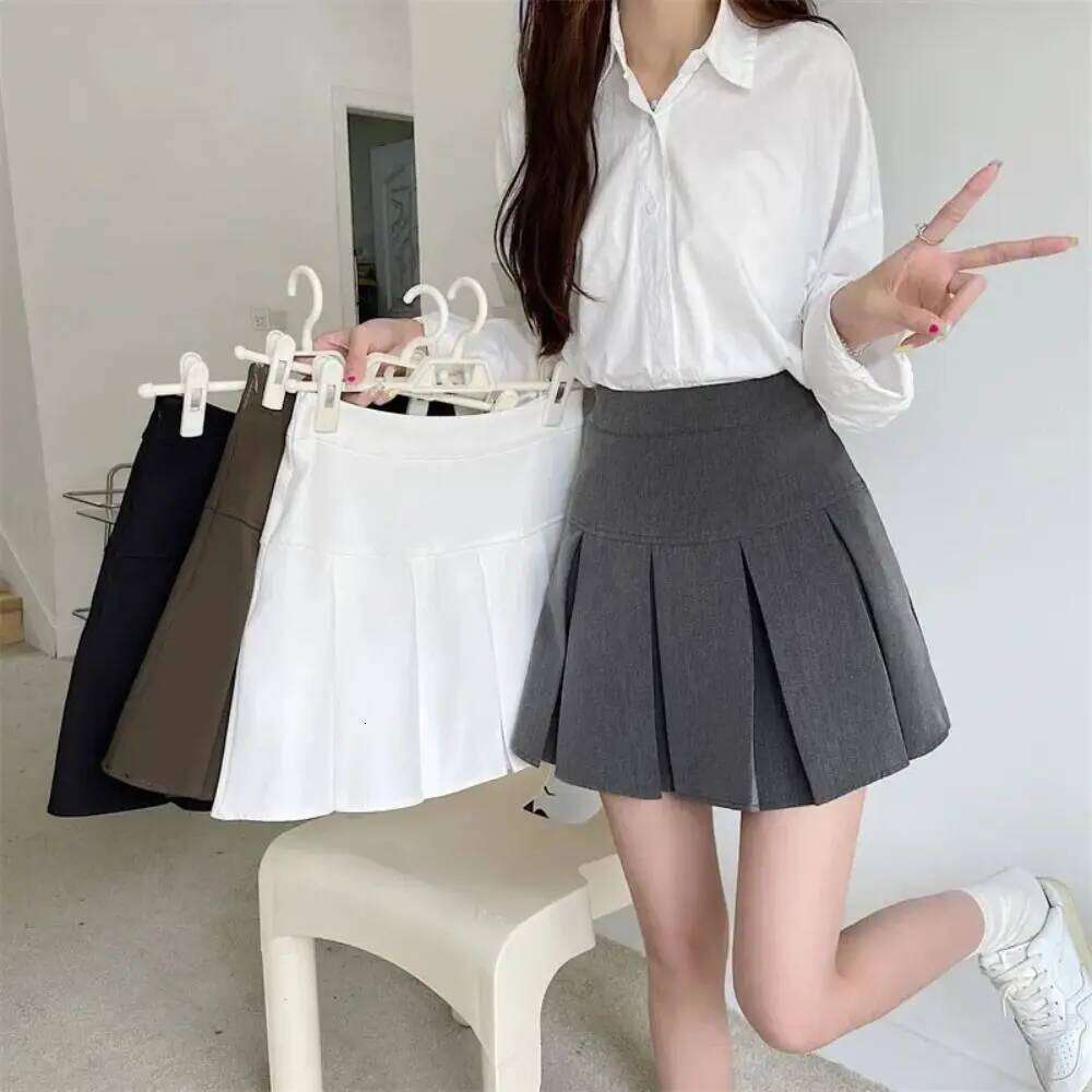 High Waist Pleated Mini Y2k Simple Solid Color Preppy Style Short Dress Skirts with Safety Pants Summer Z260314