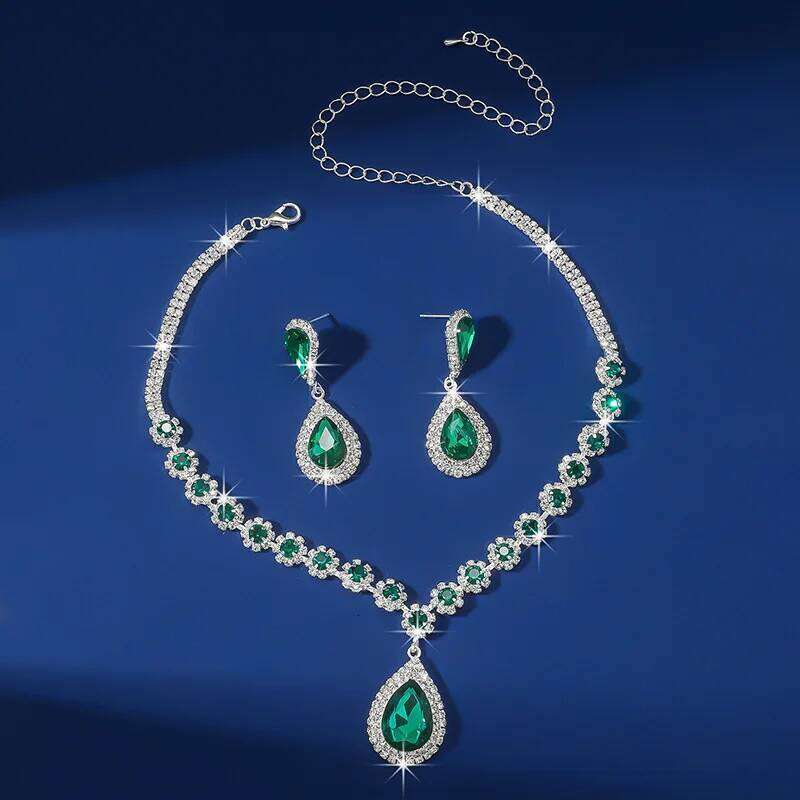 FYUAN Luxury Red Green Blue Crystal Necklace Earrings For Women Water Drop Pendant Wedding Bride Jewelry Sets Z260313