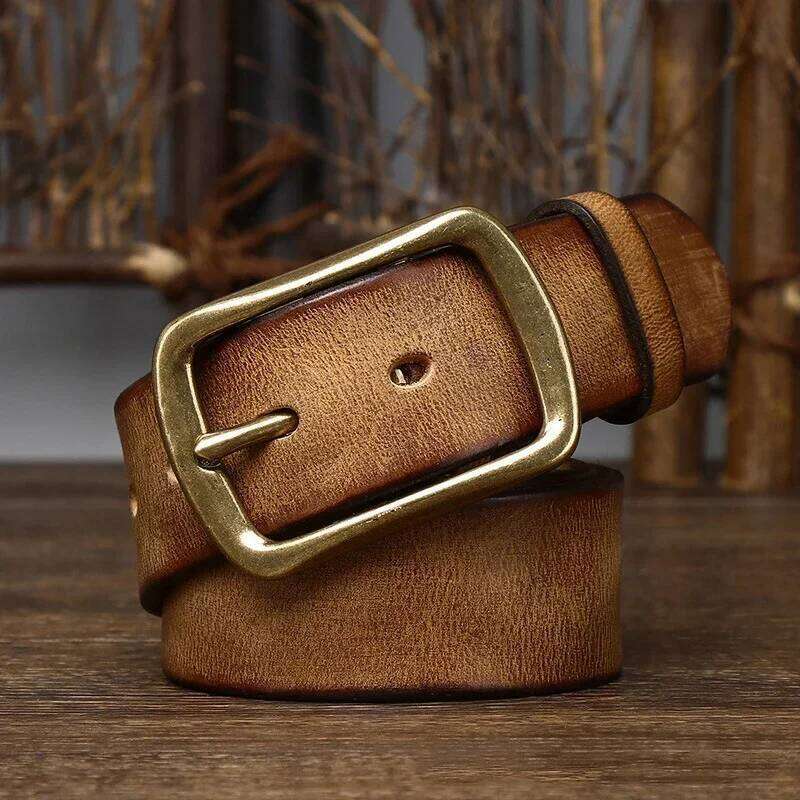3.8cm Top Cowhide Fashion High Quality Genuine Leather Men Copper Buckle Strap for Male Wide Luxury Retro Belt Z260226