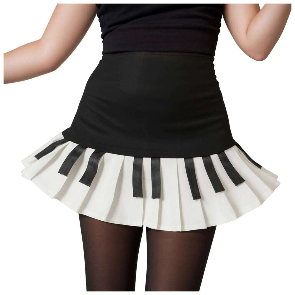 2000s Aesthetic Elegant Y2k Black White Piano Women Slim Design Harajuku Mini Skirt Female Retro Korean Preppy Faldas 2025 Z260314