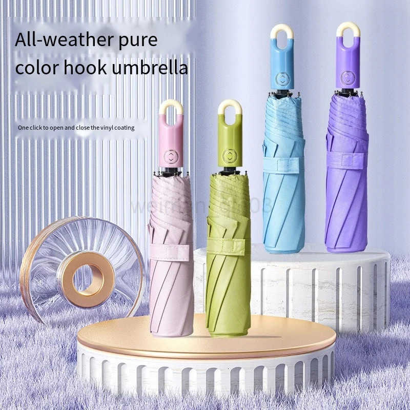 Doughnut Hook Umbrella Black Rubber Automatic Umbrella Buckle Rain Dual Purpose Sunscreen UV Protection Sunshade Umbrella H260314