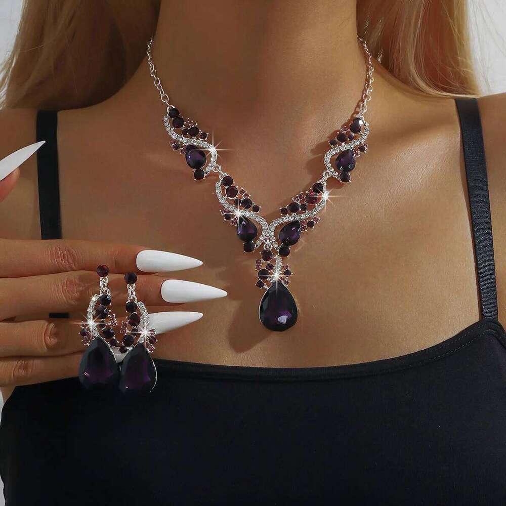 3pcs women's jewelry set with rhinestone crystal necklace earrings, bridal wedding accessories Z260313