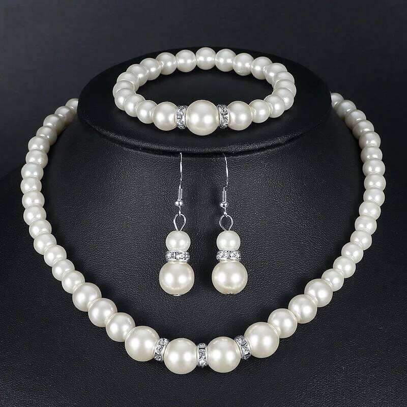 Pearl Crystal Necklace Bracelet Earring 3pcs Classic Trendy Imitation for Women Luxury Wedding Bride Korea Set Jewelry Gifts Z260313