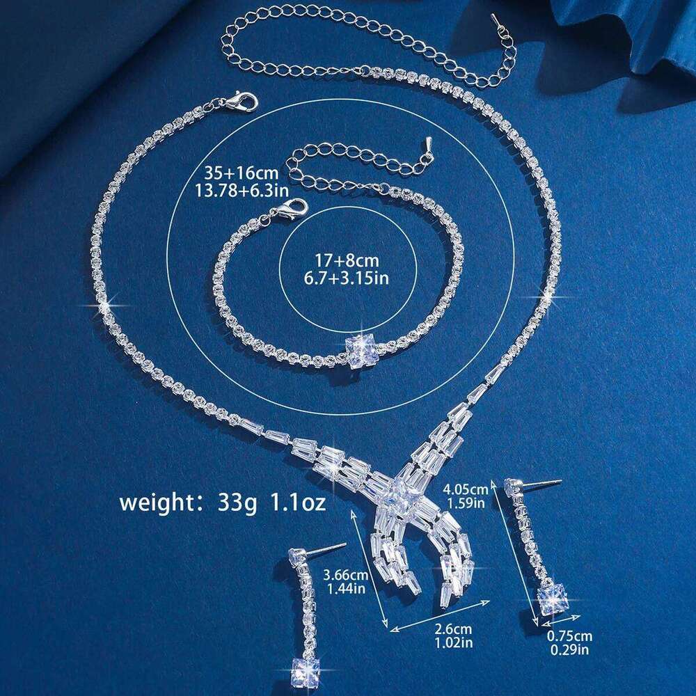 4PC Women's Fashion Geometric Cross Necklace Earrings Bracelet Jewelry Set Suitable for Wedding, Party, Festival Gifts-8509 Z260313