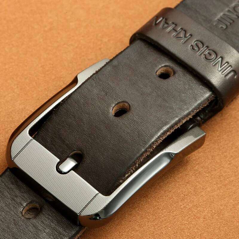 Belt men's leather, genuine cowhide, handmade needle buckle, plant tanned top layer cowhidebelt, casual retro denim Z260226