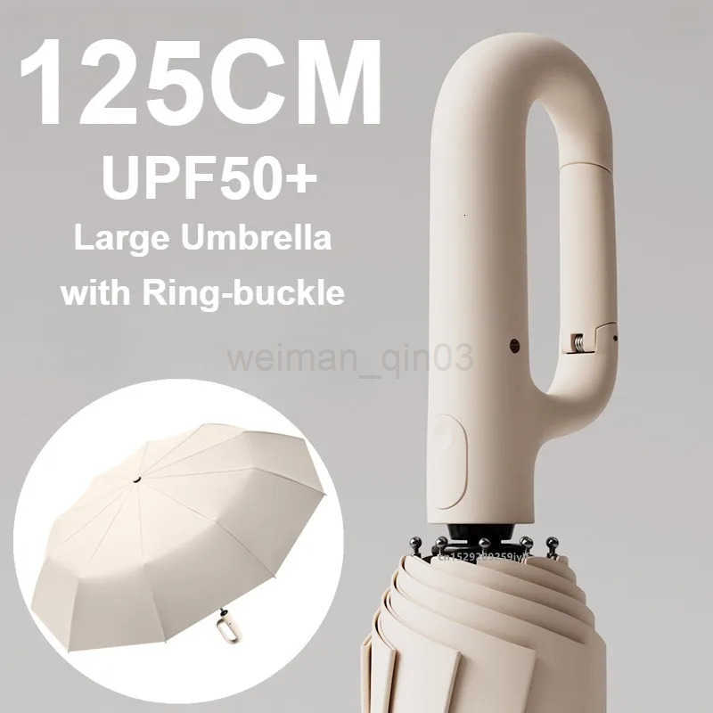 Extra Large Reinforced Umbrella Wind and Rain Resistant Dual-purpose UV Blocking Fully Automatic Ring-buckle Parasol sakura NONE H260314