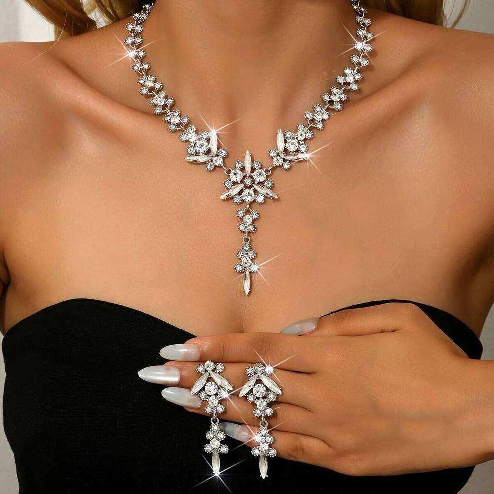 Cross border new high-end bridal earrings, collarbone necklace, leaf tassel set, wedding dress, banquet accessories Z260313