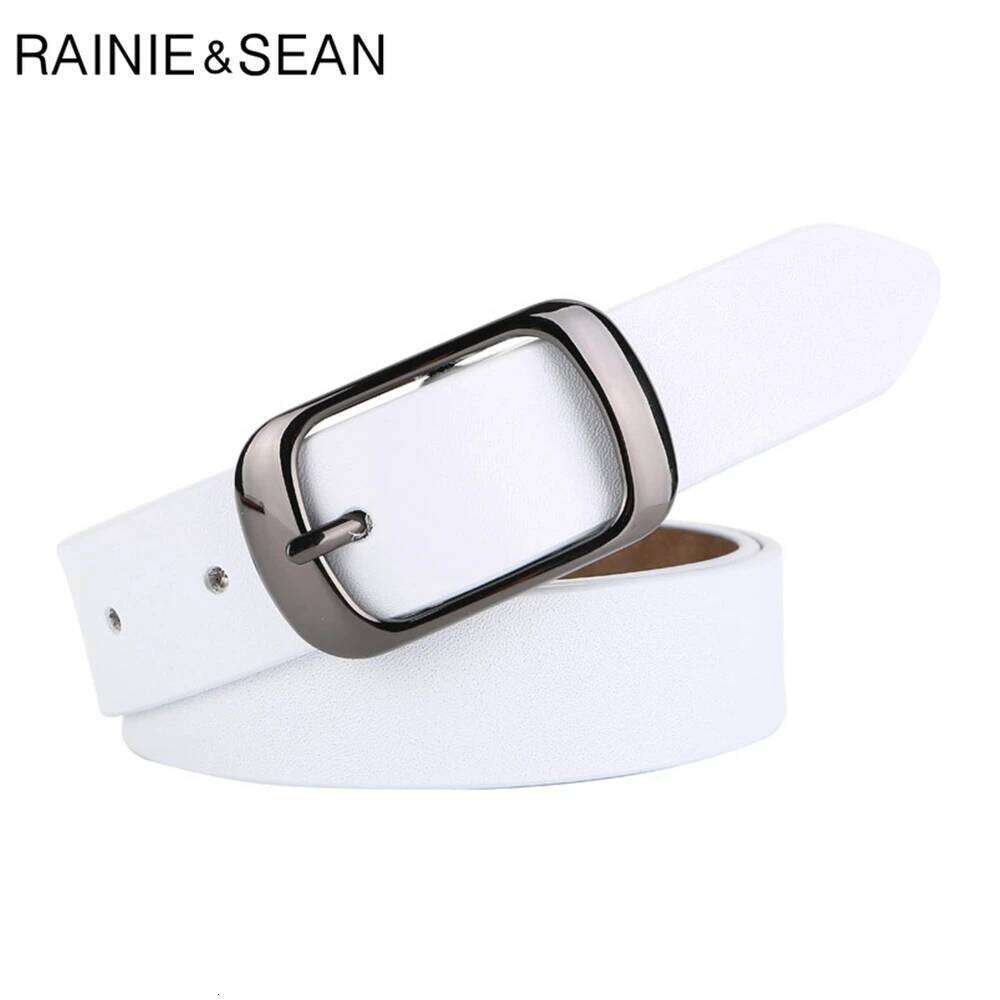 RAINIE SEAN White Cowskin Genuine Leather Women Belt High Quality Brand Buckle Ladies Belts for Jeans 110cm Z260226
