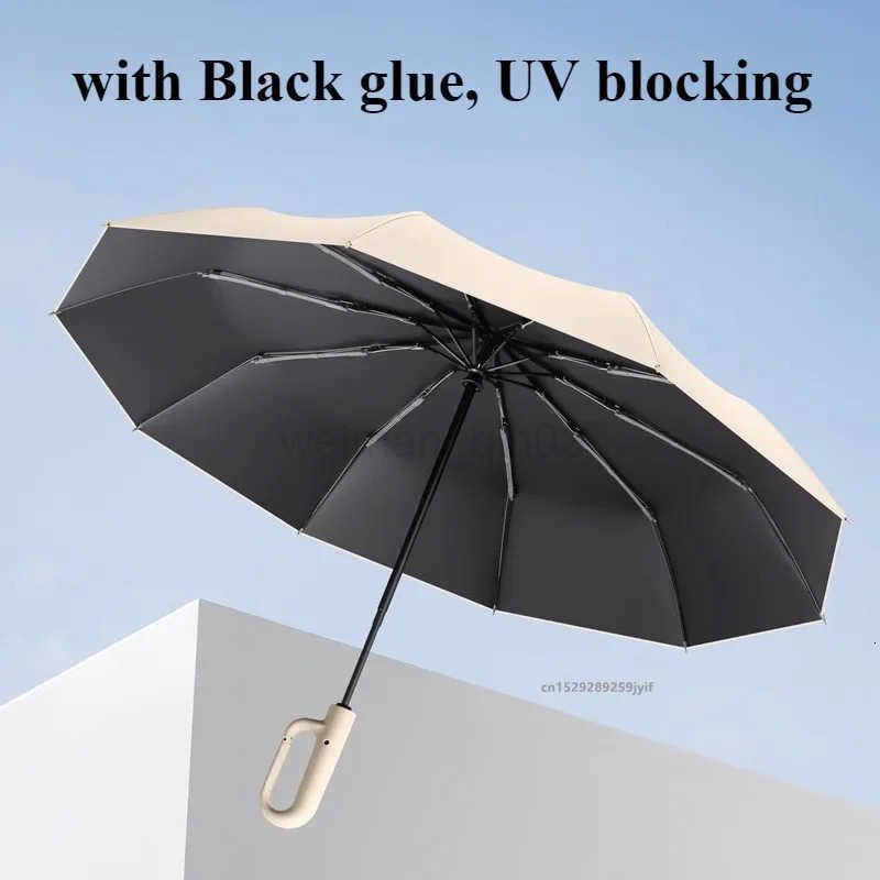 Extra Large Reinforced Umbrella Wind and Rain Resistant Dual-purpose UV Blocking Fully Automatic Ring-buckle Parasol sakura NONE H260314