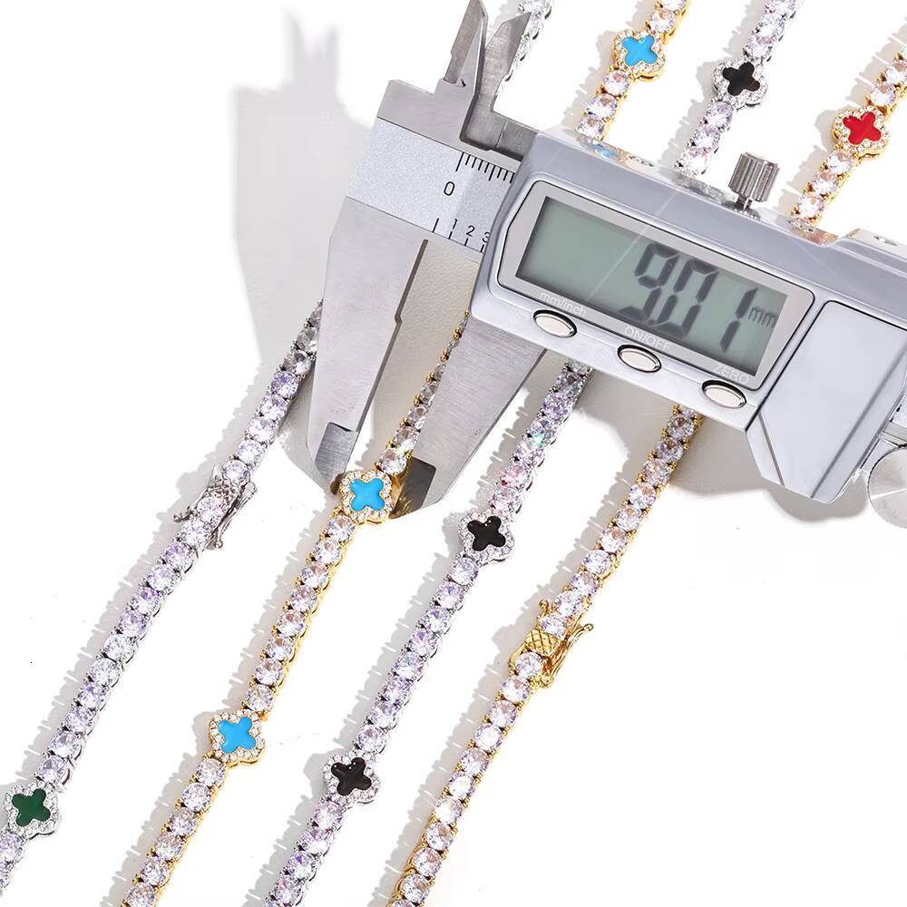 NUOYA 4mm Tennis Chain Necklace 925 Silver Iced Out VVS Moissanite Multicolor Clover Leaf Hip Hop Jewelry