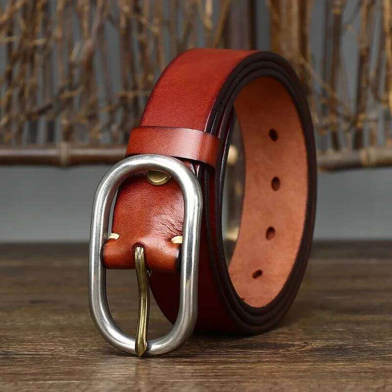 3.3CM Male Retro Natural Thick Cowskin Genuine Leather Casual Stainless Steel Buckle Head Men's Jeans Belt Z260226
