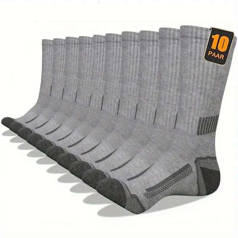 10 Pairs Men Solid Color Striped Sports Long Suitable All Seasons Breathable Anti Odor Sweat Absorption Leisure Socks Z260314