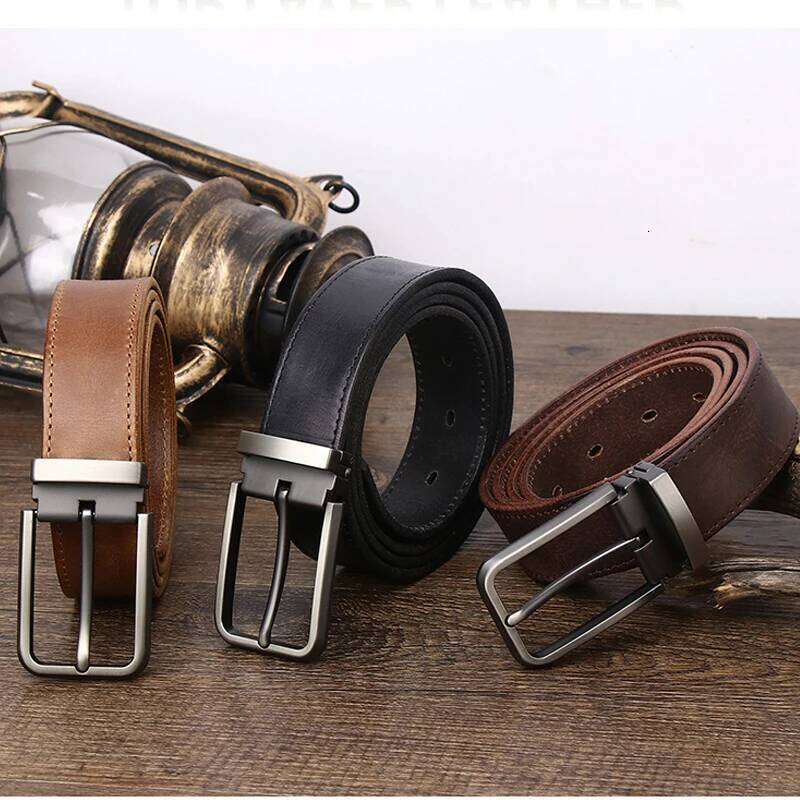 3.3cm Wide Cowhide For men Belt Personality Retro Pin buckle Jeans Youth Men's Belts Gift Genuine Leather Man Z260226
