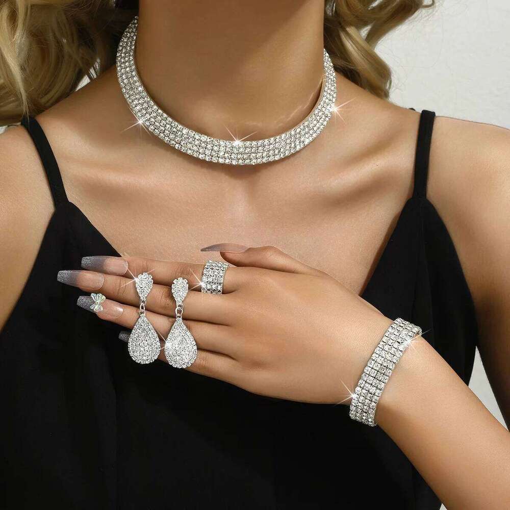 5PC Women's Fashion Copper Claw Chain Multi row Necklace Earrings Bracelet Ring Jewelry Set Wedding Banquet Party Holiday Gift Z260313