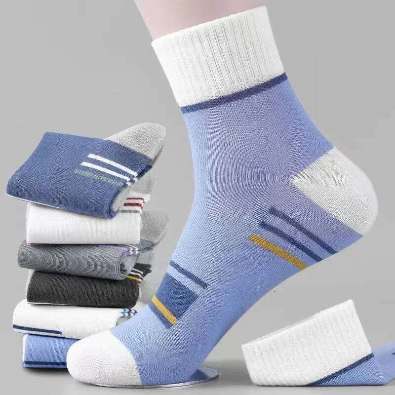 5 Pairs Cozy Striped Mid-Calf Socks Men-Soft Polyester & Spandex Blend Men Socks,Perfect for Fall/Winter Z260314