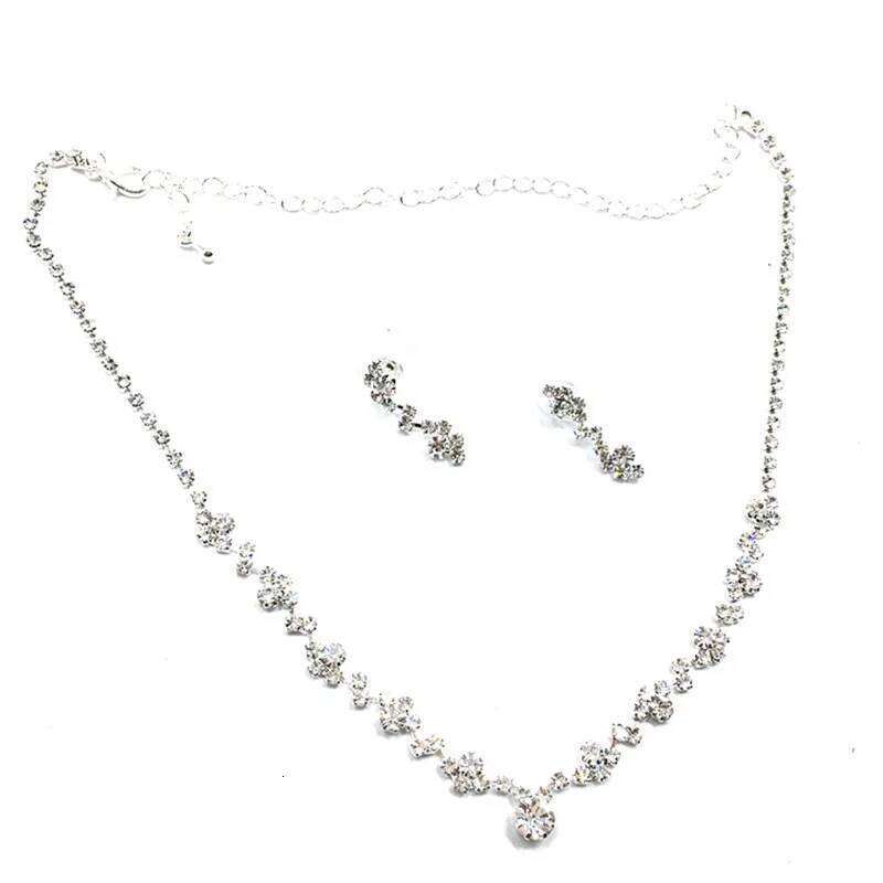 1Set Light Luxury Silver Bridesmaid Crystal Necklace Earrings Set Wedding Bridal Jewelry Jewellery Z260313
