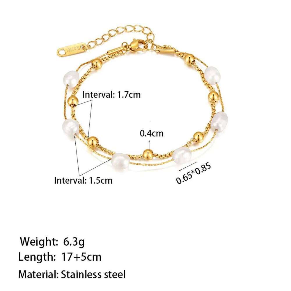 Luxury Double Layer Pearl Bracelet - Stainless Steel Jewelry for Women, Hypoallergenic Gift & Party Bangles Chain Accessories Z260313