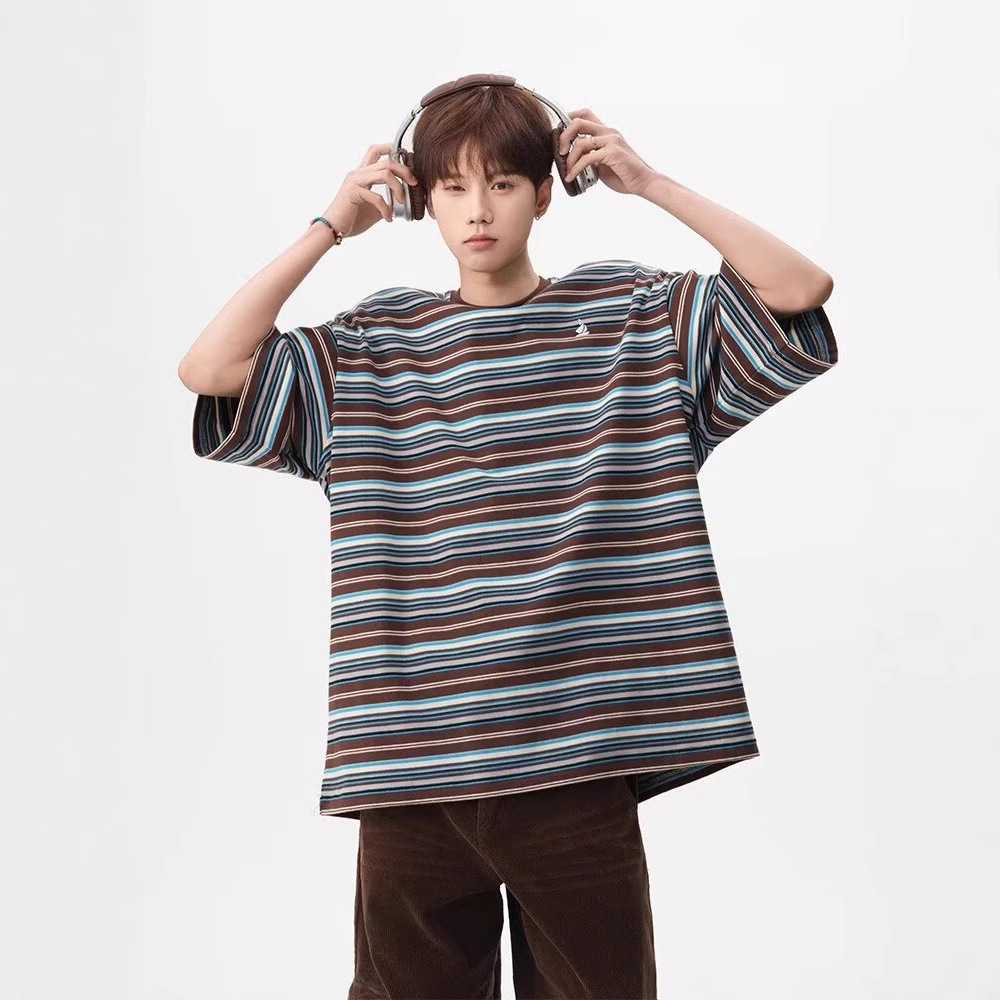 Summer New Textured Designer Hoodie Printed Trendy Casual Shortsleeve Designer T-shirt Polo Couple's With Retro Contrasting Stripes For Men And Women