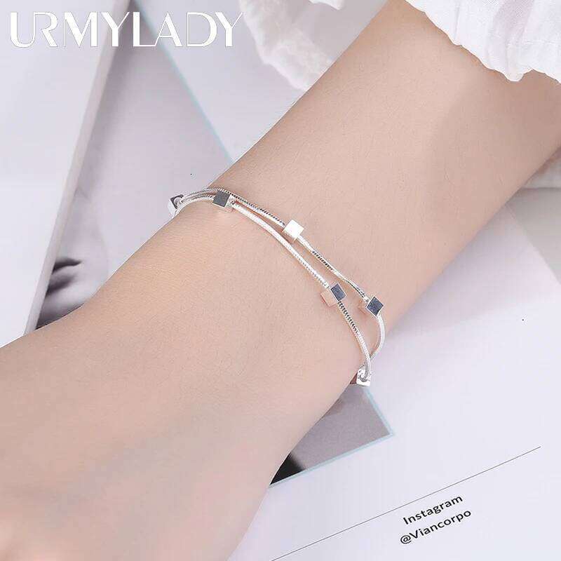 925 Sterling Silver classic square chain bracelets for women fashion lady cute jewelry wedding accessories party Christmas gifts Z260313