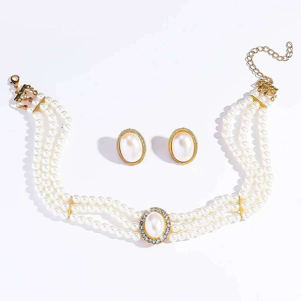 3PC Women's Fashion Imitation Pearl Geometric Round Necklace Earrings Jewelry Set Suitable for Wedding, Party, Festival Gifts Z260313