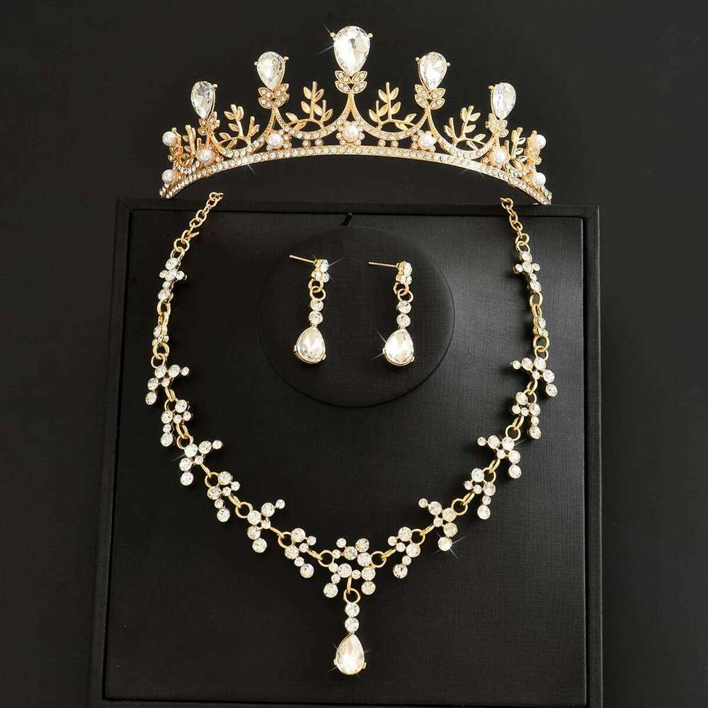 Ladies' Fashion Design Water Drop Geometric Necklace Earrings Crown Jewelry Set Wedding Party Festival Gift Z260313