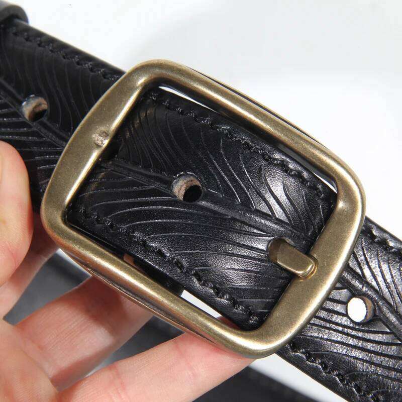 Extra Thick Double-sided Personalized Jeans Genuine Leather Men's Pure Copper Pin Buckle Luxury Belt Z260226