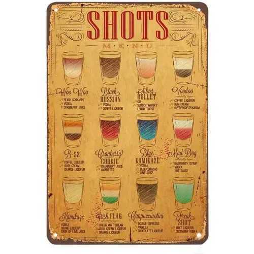 Vintage Style Shots Menu Tin Sign Bar Man Cave Decor Retro Rustic Metal Wall Art D260314