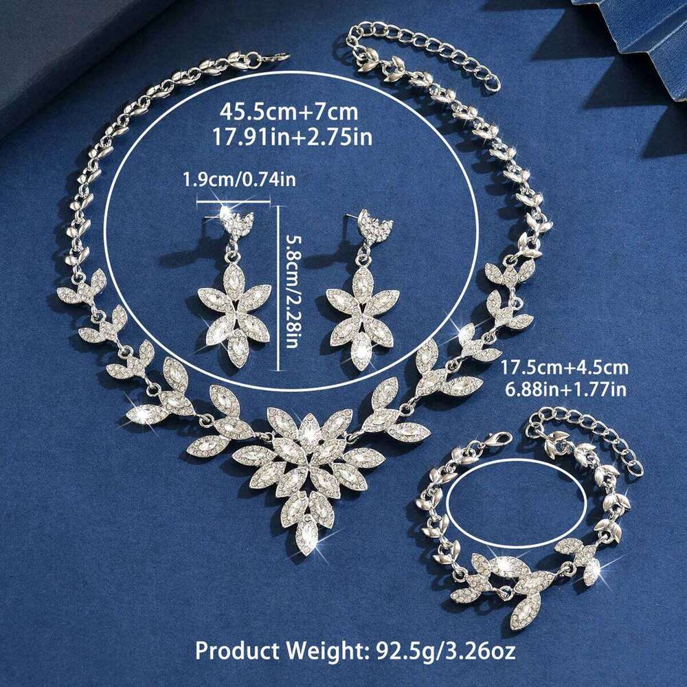 European and American necklace, earring, bracelet, three piece set, high-end bride dress accessories, cross-border exclusive Z260313