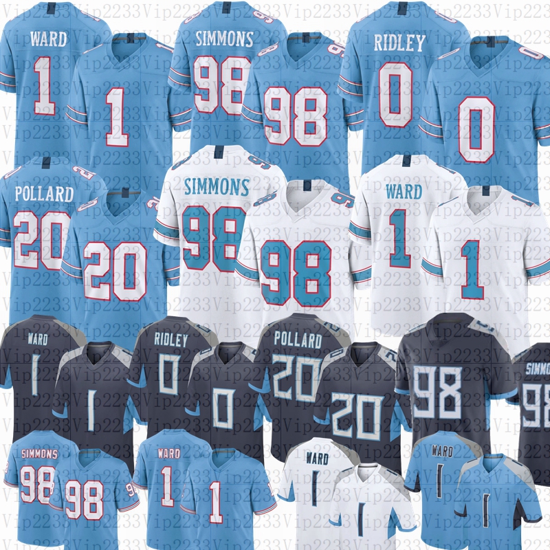 2026 New 1 Cameron Ward Football Jersey Calvin Ridley 98 Jeffery Simmons Eddie George Steve McNair Pollard Sneed