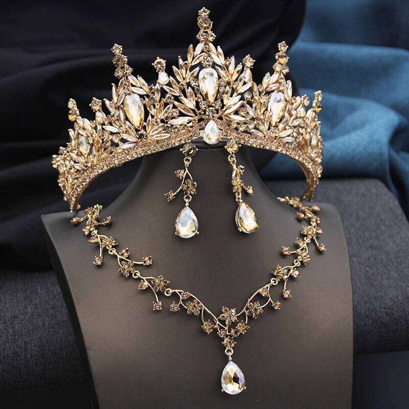 Princess 3 Pcs Set Tiaras and necklace earrings for Bridal Jewelry Sets Brides Wedding Crown Prom Birthday Costume Accessories Z260313