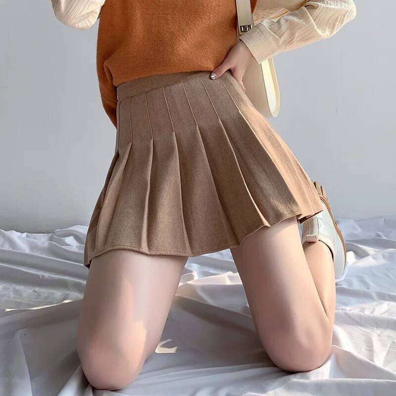 Pleated Skirt for Women Spring Woolen Short High Waist Slimming A-line Autumn Winter Z260314