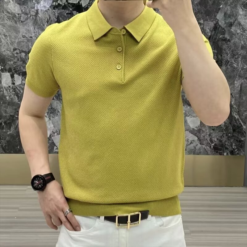 Summer Korean Style Slimfit Trendy Top Collared Designer T-shirt Polo Shortsleeve Polo Shirt Designer Hoodie Men's Trendy Onepiece Drop Shipping