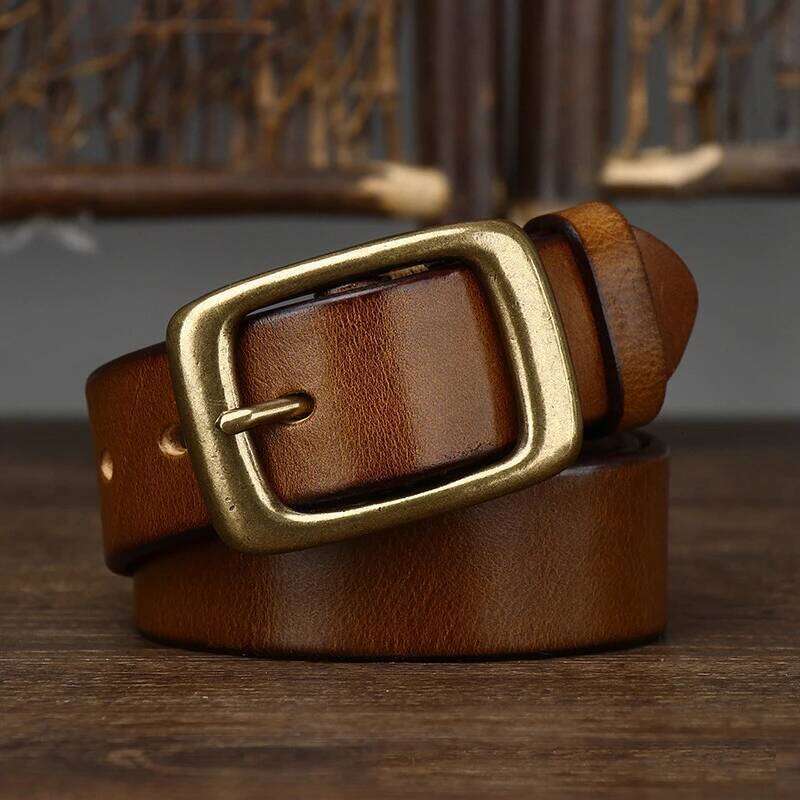 3.3Cm Width Copper Buckle Cowskin Leather Retro Handmade Male Luxury For Jeans Wide Belt Men's Gift Z260226
