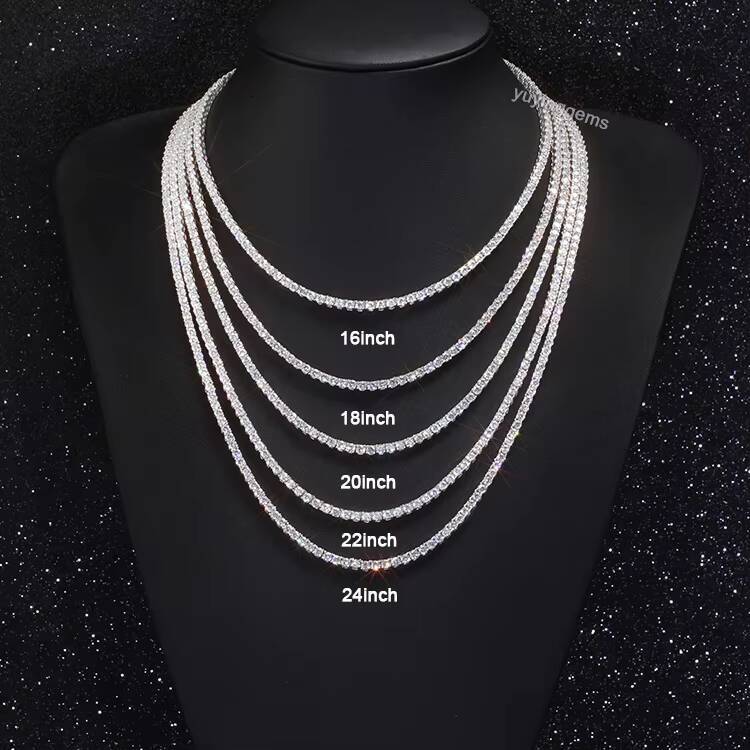 Ready to Ship GRA Moissanite 2mm-5mm Pass Diamond Test S925 Sterling Silver Women Men HipHop Diamond Tennis Chain Necklace